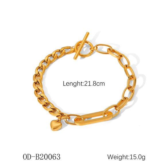 Women's Handmade Stainless Steel And Titanium Steel Bracelet With Geometric Beads And Heart Flower Leaf Wave Rhombus U Shaped Drop Star Patterns 18K Gold Plated