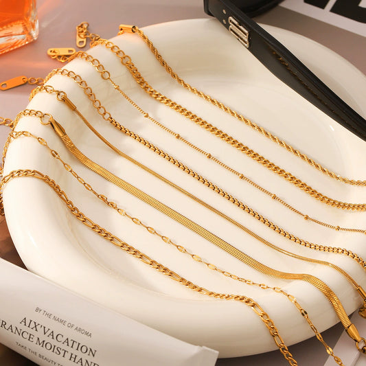 Women's Handmade Stainless Steel And Titanium Steel Bracelet With Geometric Beads And Heart Flower Leaf Wave Rhombus U Shaped Drop Star Patterns 18K Gold Plated