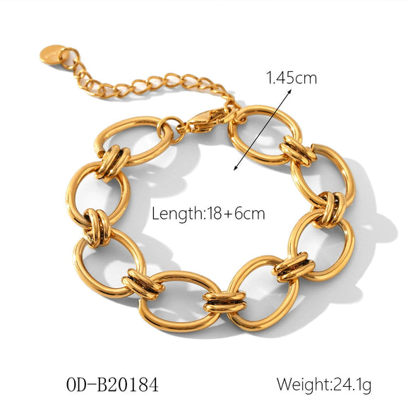 Women's Handmade Stainless Steel And Titanium Steel Bracelet With Geometric Beads And Heart Flower Leaf Wave Rhombus U Shaped Drop Star Patterns 18K Gold Plated
