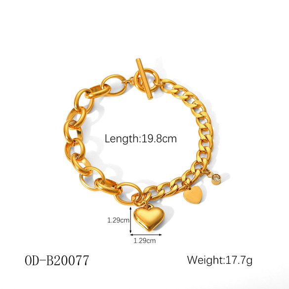 Women's Handmade Stainless Steel And Titanium Steel Bracelet With Geometric Beads And Heart Flower Leaf Wave Rhombus U Shaped Drop Star Patterns 18K Gold Plated