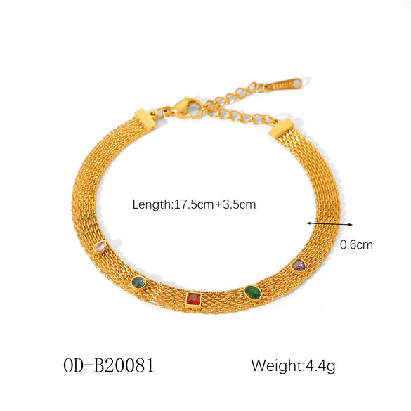 Women's Handmade Stainless Steel And Titanium Steel Bracelet With Geometric Beads And Heart Flower Leaf Wave Rhombus U Shaped Drop Star Patterns 18K Gold Plated