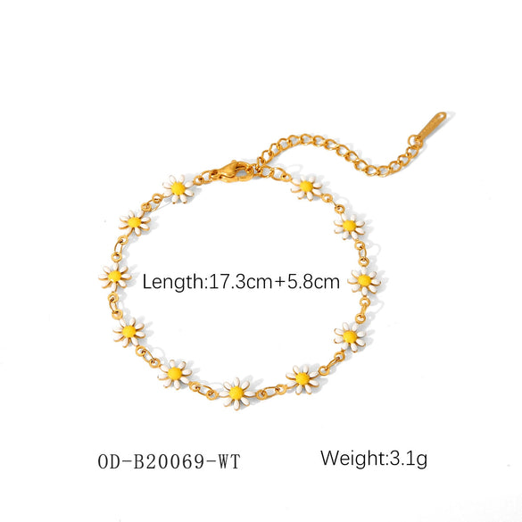 Women's Handmade Stainless Steel And Titanium Steel Bracelet With Geometric Beads And Heart Flower Leaf Wave Rhombus U Shaped Drop Star Patterns 18K Gold Plated