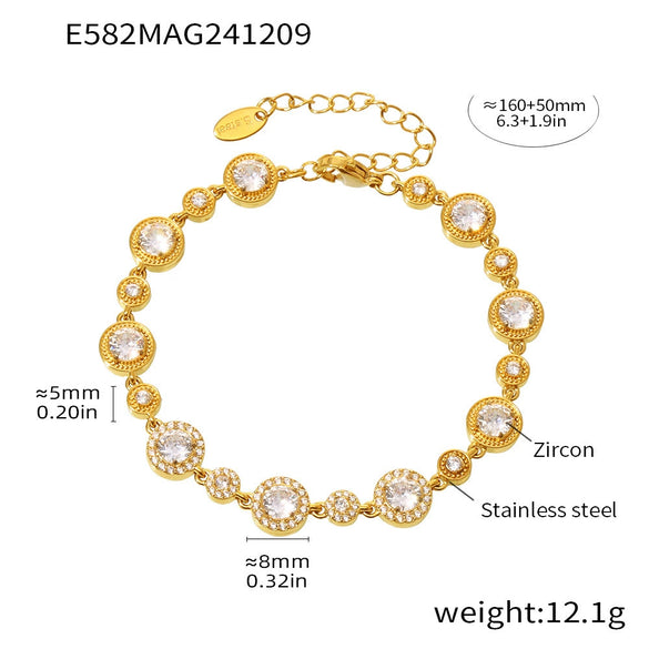 Women's Handmade 316L Stainless Steel Zircon Bracelet With Geometric Pattern Inlaid Gypsophila Pvd Plated 18K Real Gold