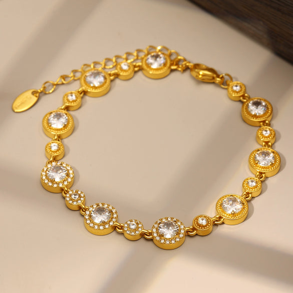 Women's Handmade 316L Stainless Steel Zircon Bracelet With Geometric Pattern Inlaid Gypsophila Pvd Plated 18K Real Gold