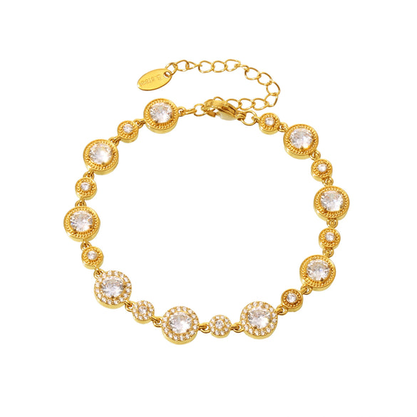 Women's Handmade 316L Stainless Steel Zircon Bracelet With Geometric Pattern Inlaid Gypsophila Pvd Plated 18K Real Gold