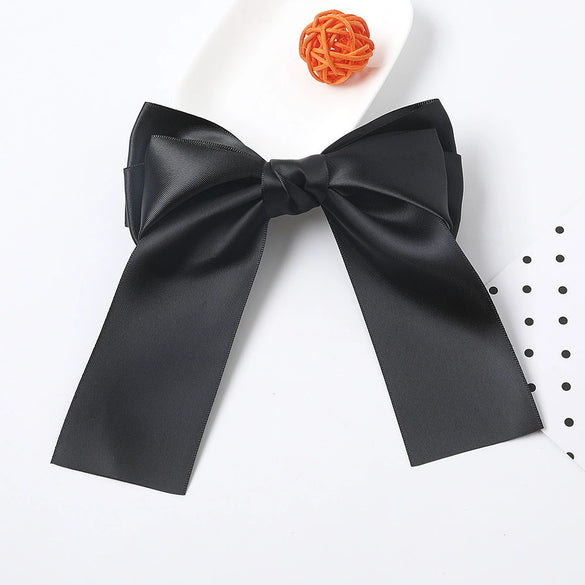 Women's Handmade Three Layer Satin Fabric Double Sided Band Spring Clip Hairpin