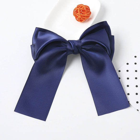 Women's Handmade Three Layer Satin Fabric Double Sided Band Spring Clip Hairpin