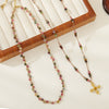 Women's Handmade Tourmaline Tiger Eye Stone Stainless Steel Geometric Beaded Necklace With Copper Pendant And Ball Bead Chain