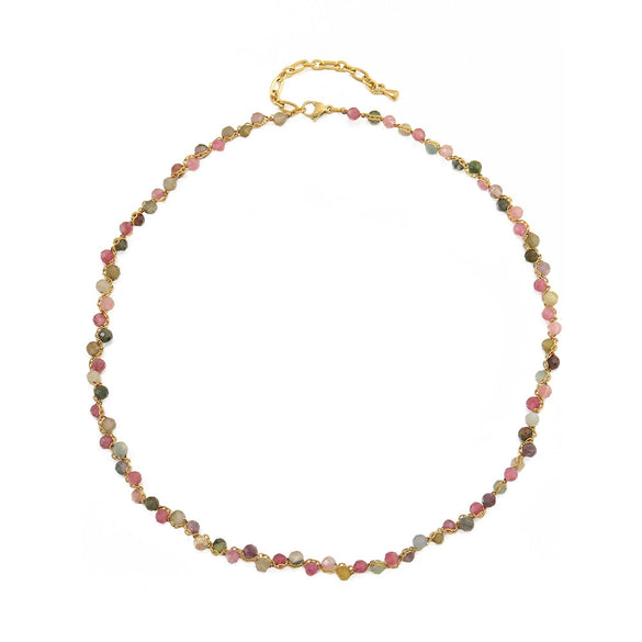 Women's Handmade Tourmaline Tiger Eye Stone Stainless Steel Geometric Beaded Necklace With Copper Pendant And Ball Bead Chain