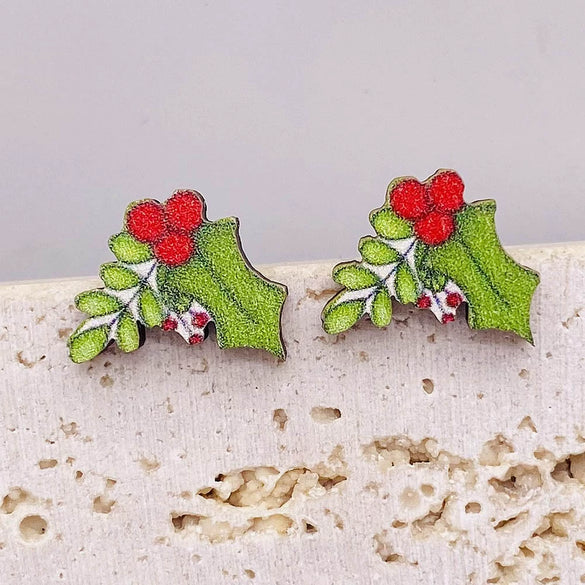 Women's Handmade Wooden Christmas Earrings With Elk Christmas Tree Snowman Santa Claus Cartoon Characters Ushaped Geometric Animal Zodiac Patterns