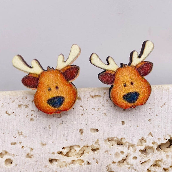 Women's Handmade Wooden Christmas Earrings With Elk Christmas Tree Snowman Santa Claus Cartoon Characters Ushaped Geometric Animal Zodiac Patterns