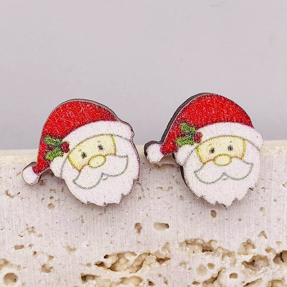 Women's Handmade Wooden Christmas Earrings With Elk Christmas Tree Snowman Santa Claus Cartoon Characters Ushaped Geometric Animal Zodiac Patterns