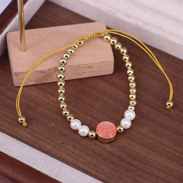 Women's Handmade Woven Beaded Bracelet Jewelry Copper Gold Plated Geometric