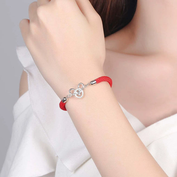 Women's Handmade Woven Red Rope Bracelet With 925 Silver Zodiac Mouse Charm Electroplated Animal Pendant Jewelry