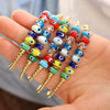 Women's Handwoven Adjustable Bracelet With Colorful Glass And Copper Beads Gold Plated Geometric Pattern