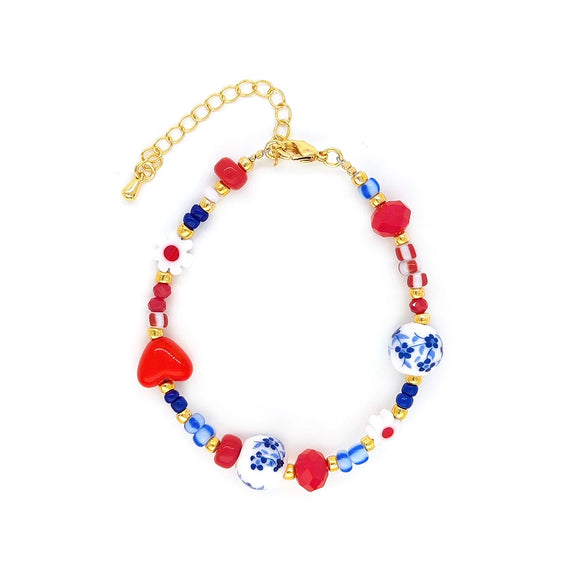 Women's Handwoven Geometric Glass And Glaze Beaded Bracelet
