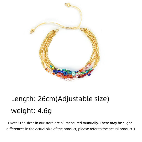 Women's Handwoven Glass And Glaze Beaded Multilayer Bracelet With Geometric Style