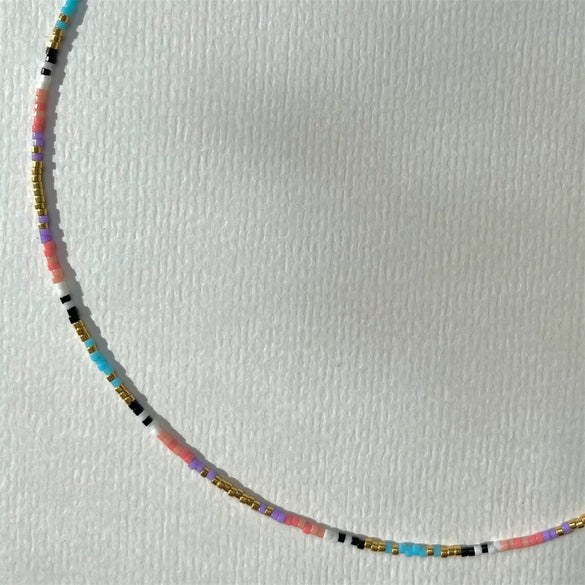 Women's Handwoven Glass And Glaze Geometry Pattern Organic Glass Pendant Necklace