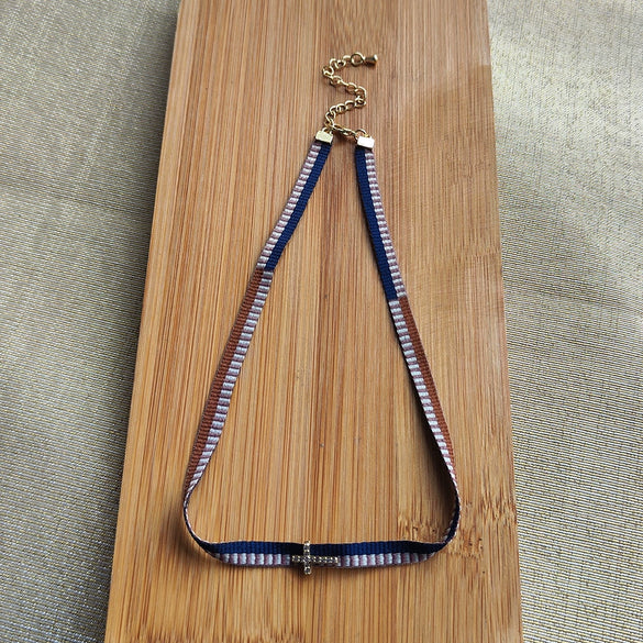 Women's Handwoven Metal And Organic Glass Geometric Ball Chain Evil Eye Necklace