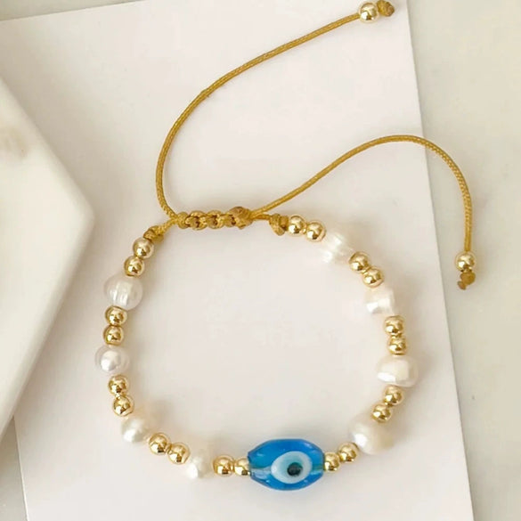 Women's Handwoven Natural Freshwater Pearl Geometric Beaded Bracelet