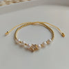 Women's Handwoven Natural Pearl And Copper Gold Plated Beaded Bracelet With Geometric Design