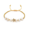 Women's Handwoven Natural Pearl And Copper Gold Plated Beaded Bracelet With Geometric Design