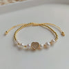 Women's Handwoven Natural Pearl And Copper Gold Plated Beaded Bracelet With Geometric Design