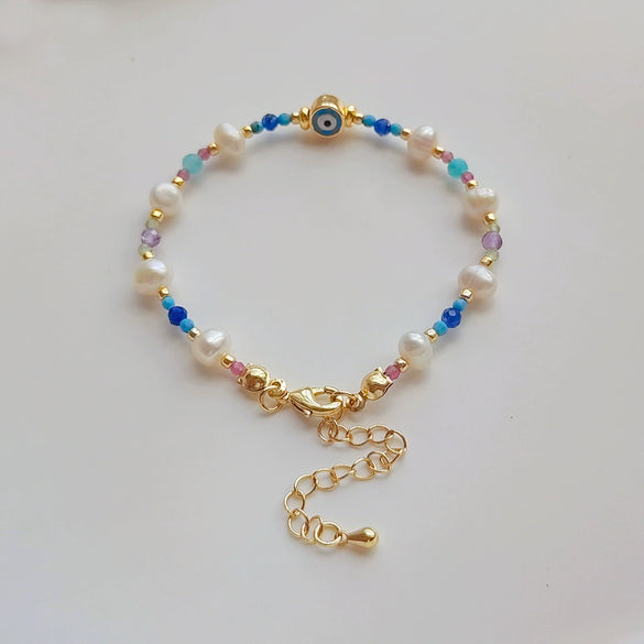 Women's Handwoven Natural Pearl Geometric Bracelet