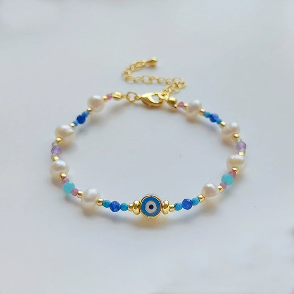 Women's Handwoven Natural Pearl Geometric Bracelet