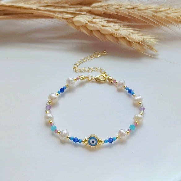 Women's Handwoven Natural Pearl Geometric Bracelet