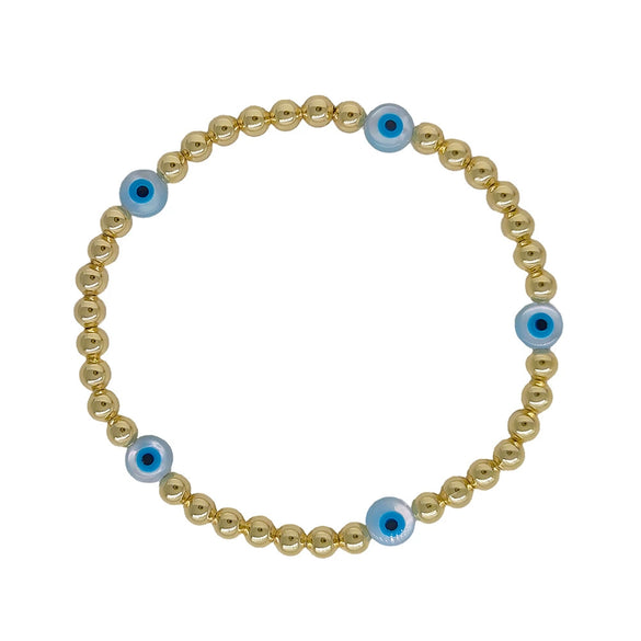 Women's Handwoven Natural Shell And Metal Bead Bracelet With Geometric Pattern 18K Copper Goldplated