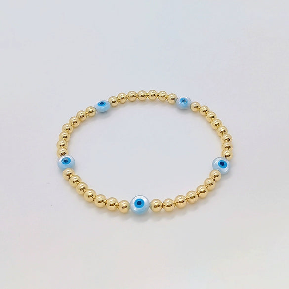 Women's Handwoven Natural Shell And Metal Bead Bracelet With Geometric Pattern 18K Copper Goldplated