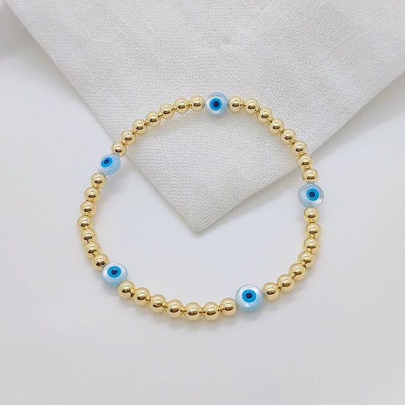 Women's Handwoven Natural Shell And Metal Bead Bracelet With Geometric Pattern 18K Copper Goldplated