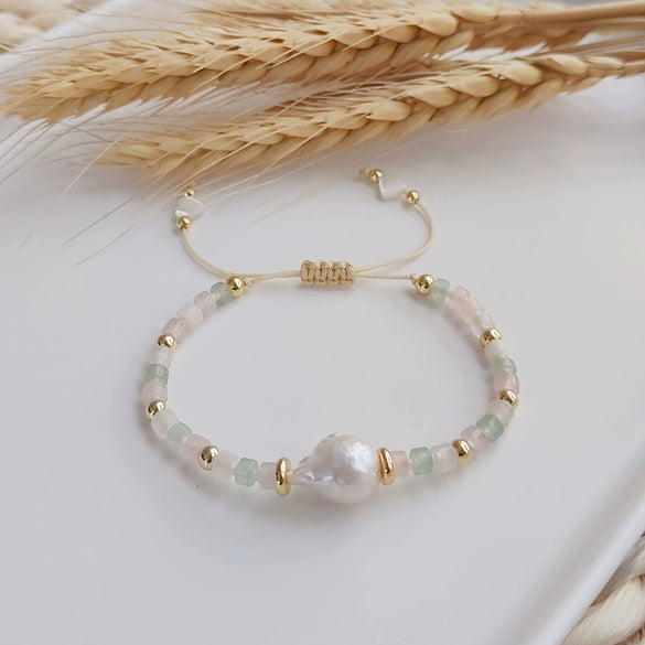Women's Handwoven Turquoise Geometric Natural Pearl Bracelet