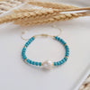 Women's Handwoven Turquoise Geometric Natural Pearl Bracelet