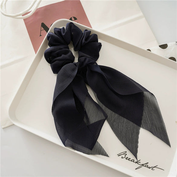 Women's Headwear Fabric Hair Ring Chiffon Thin Bow Ribbon Tassel Handmade