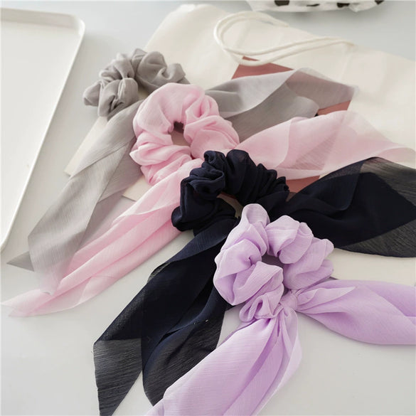 Women's Headwear Fabric Hair Ring Chiffon Thin Bow Ribbon Tassel Handmade
