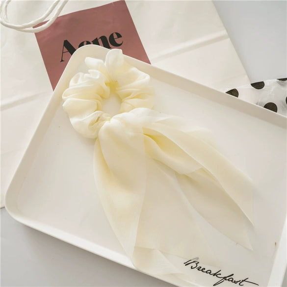 Women's Headwear Fabric Hair Ring Chiffon Thin Bow Ribbon Tassel Handmade