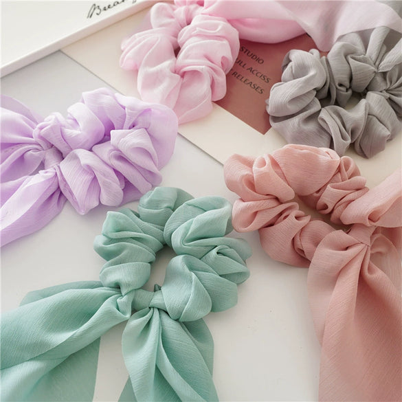 Women's Headwear Fabric Hair Ring Chiffon Thin Bow Ribbon Tassel Handmade