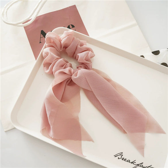 Women's Headwear Fabric Hair Ring Chiffon Thin Bow Ribbon Tassel Handmade