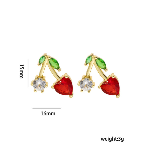 Women's Heart Cherry Necklace Set With Mixed Gemstone Setting And Titanium Steel O Word Chain Set With Diamonds Light Luxury Niche Style Electroplated In Vacuum Furnace