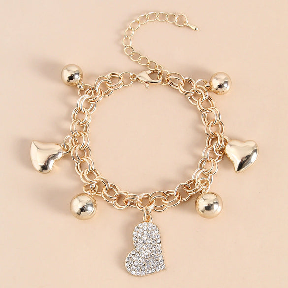 Women's Heart Crystal Bracelet In Alloy With Electroplated Gold Tone Finish Fashion Jewelry Accessory