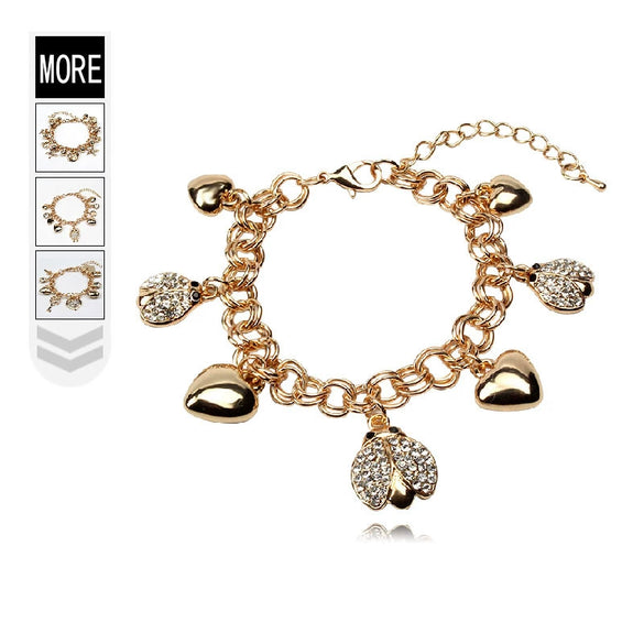 Women's Heart Crystal Bracelet In Alloy With Electroplated Gold Tone Finish Fashion Jewelry Accessory