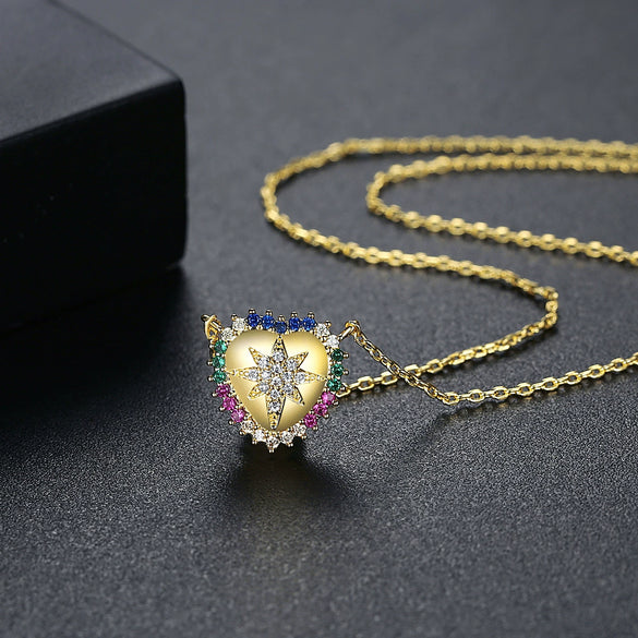 Women's Heart Pendant Necklace With Copper Chain And Zircon Microinlay Simple Elegant Electroplated Jewelry