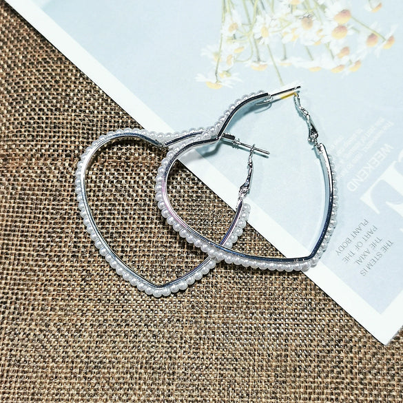 Women's Heart Shaped Alloy Pearl Earrings Electroplated Fashion Love Ear Jewelry With Artificial Gem Inlay