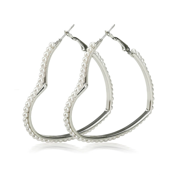 Women's Heart Shaped Alloy Pearl Earrings Electroplated Fashion Love Ear Jewelry With Artificial Gem Inlay