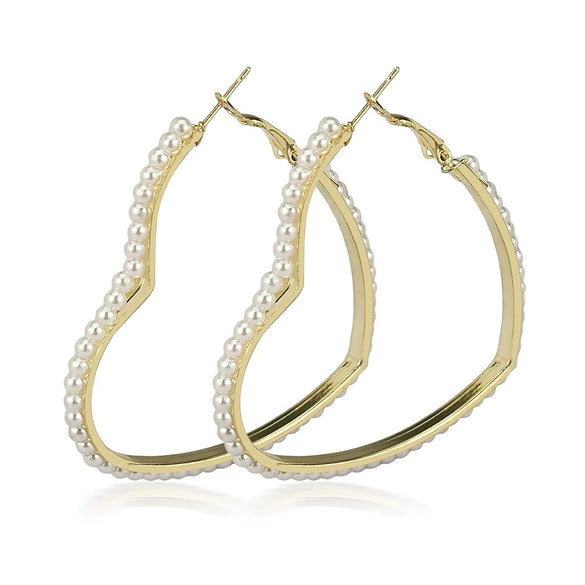 Women's Heart Shaped Alloy Pearl Earrings Electroplated Fashion Love Ear Jewelry With Artificial Gem Inlay