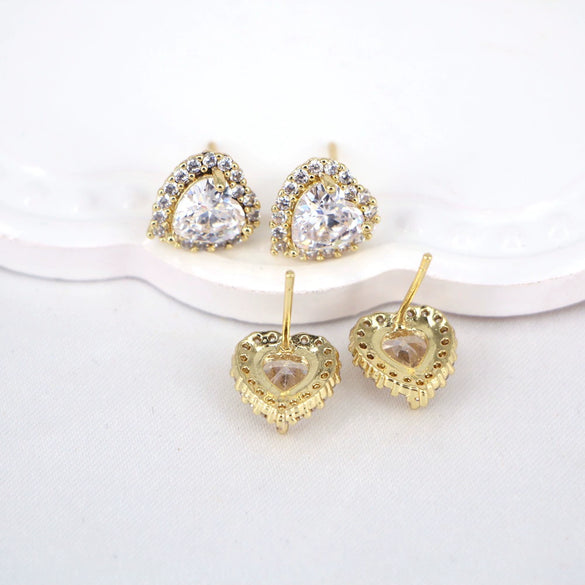 Women's Heart Shaped Copper Earrings With Micro Inlaid Zircon Elegant Sweet Cool Fashion Jewelry