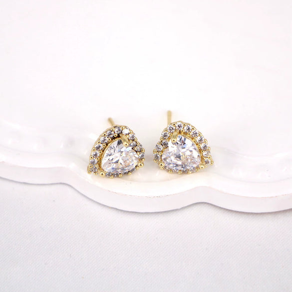 Women's Heart Shaped Copper Earrings With Micro Inlaid Zircon Elegant Sweet Cool Fashion Jewelry