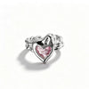 Women's Heart Shaped Copper Open Ring With Pink Zircon Inlay Electroplated Niche Style Gemstone Ring Sweet And Cool Unique Design